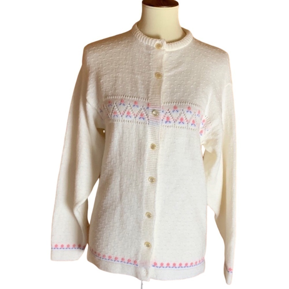 Vintage College Point white acrylic cardigan sweater